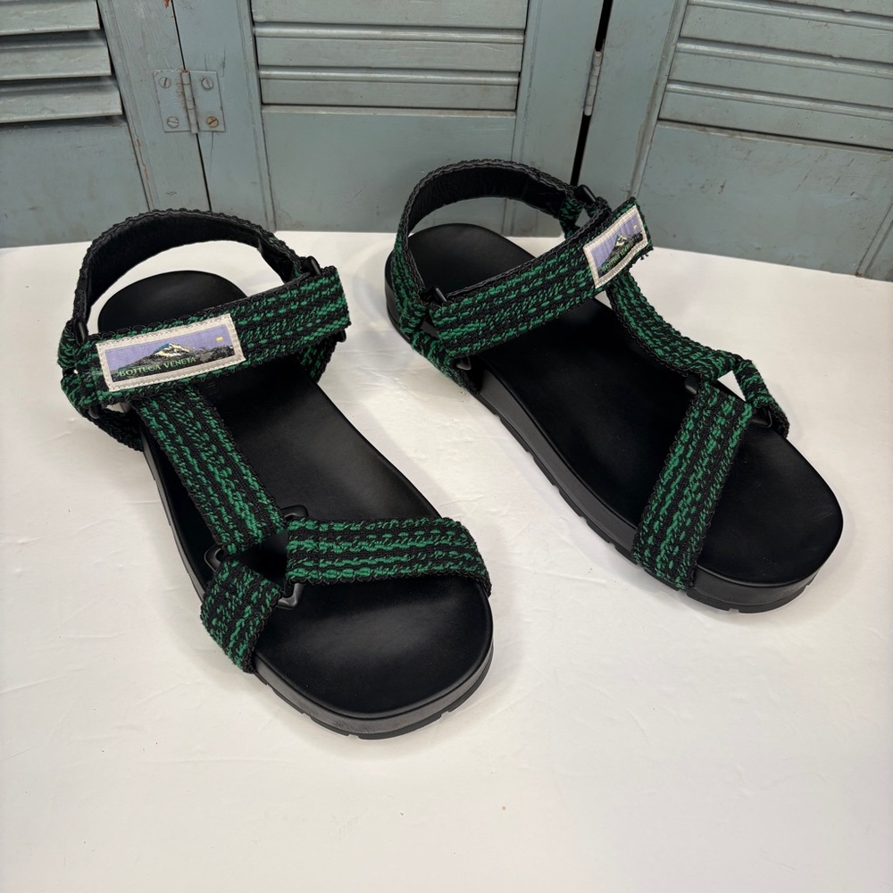 Bottega Veneta Men's Trip Two-Tone Ribbon Sporty Sandals Black/Green Size 45.5